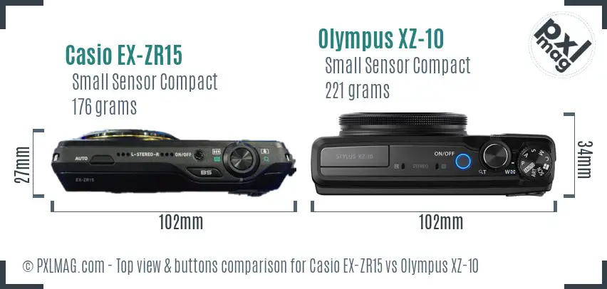 Casio EX-ZR15 vs Olympus XZ-10 top view buttons comparison Casio EX-ZR15 vs Olympus XZ-10 top view buttons comparison