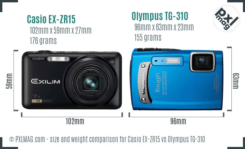 Casio EX-ZR15 vs Olympus TG-310 size comparison Casio EX-ZR15 vs Olympus TG-310 size comparison