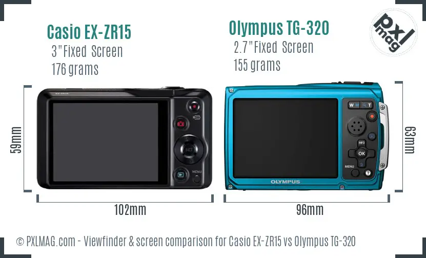 Casio EX-ZR15 vs Olympus TG-320 Screen and Viewfinder comparison