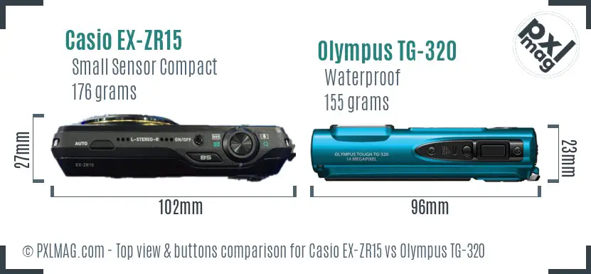 Casio EX-ZR15 vs Olympus TG-320 top view buttons comparison