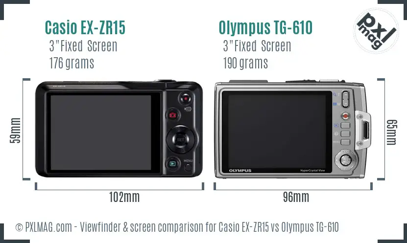 Casio EX-ZR15 vs Olympus TG-610 Screen and Viewfinder comparison