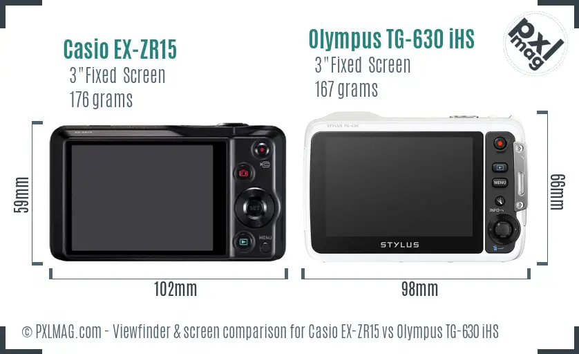 Casio EX-ZR15 vs Olympus TG-630 iHS Screen and Viewfinder comparison