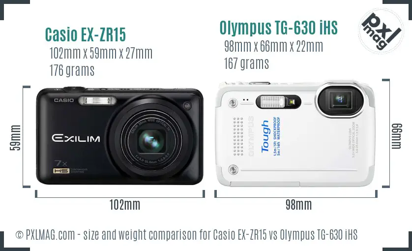 Casio EX-ZR15 vs Olympus TG-630 iHS size comparison