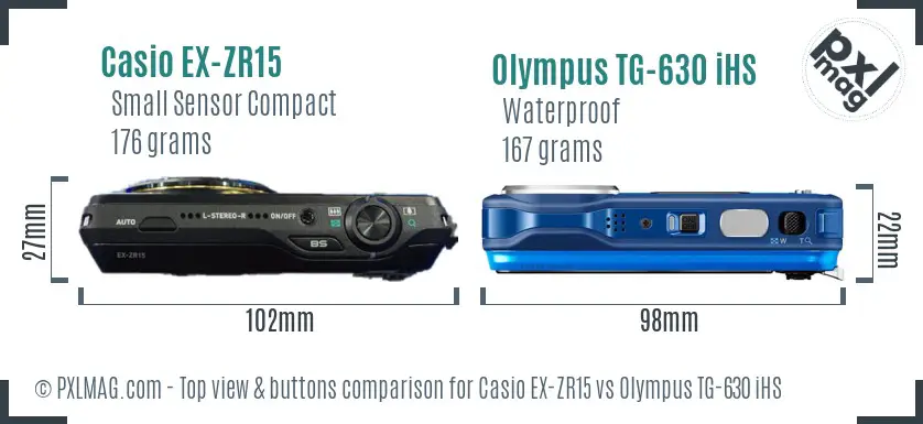 Casio EX-ZR15 vs Olympus TG-630 iHS top view buttons comparison