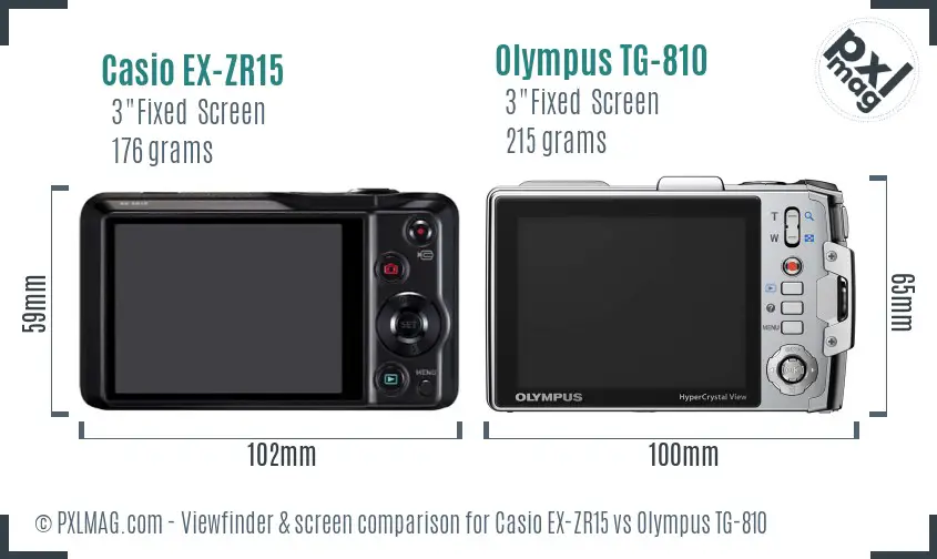 Casio EX-ZR15 vs Olympus TG-810 Screen and Viewfinder comparison