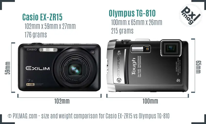 Casio EX-ZR15 vs Olympus TG-810 size comparison