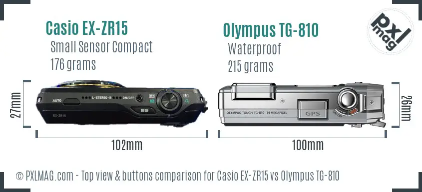 Casio EX-ZR15 vs Olympus TG-810 top view buttons comparison