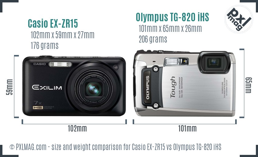 Casio EX-ZR15 vs Olympus TG-820 iHS size comparison