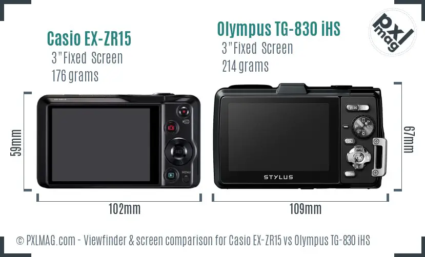 Casio EX-ZR15 vs Olympus TG-830 iHS Screen and Viewfinder comparison