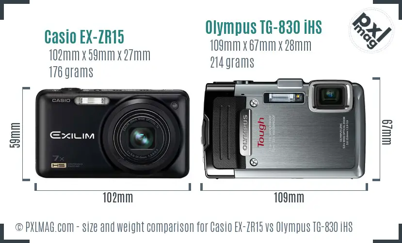 Casio EX-ZR15 vs Olympus TG-830 iHS size comparison