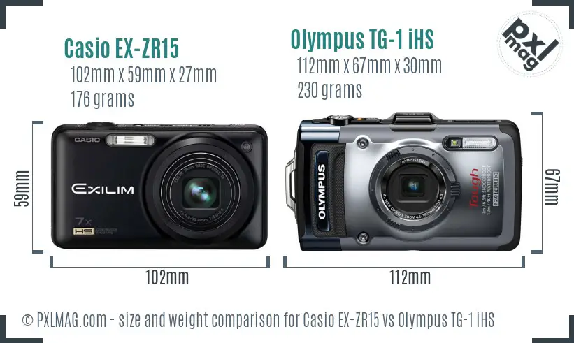 Casio EX-ZR15 vs Olympus TG-1 iHS size comparison