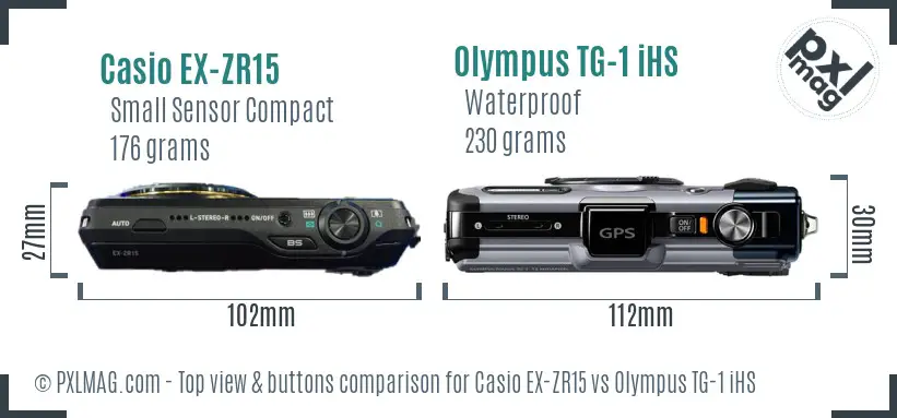 Casio EX-ZR15 vs Olympus TG-1 iHS top view buttons comparison