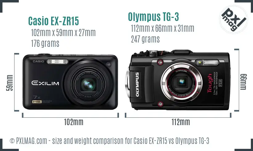Casio EX-ZR15 vs Olympus TG-3 size comparison Casio EX-ZR15 vs Olympus TG-3 size comparison