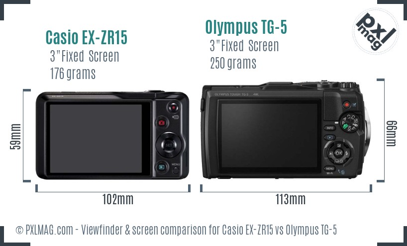 Casio EX-ZR15 vs Olympus TG-5 Screen and Viewfinder comparison