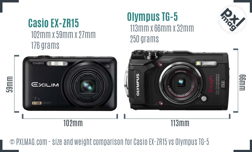 Casio EX-ZR15 vs Olympus TG-5 size comparison