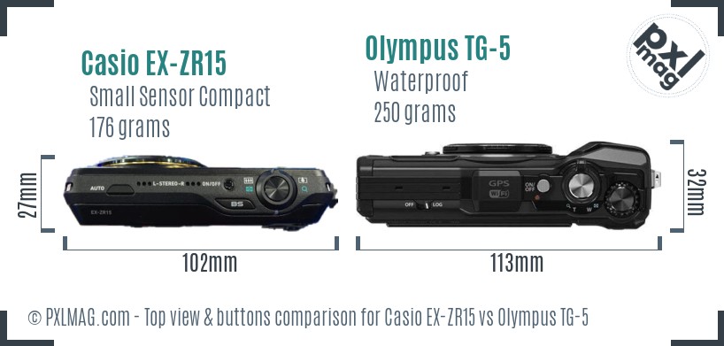 Casio EX-ZR15 vs Olympus TG-5 top view buttons comparison
