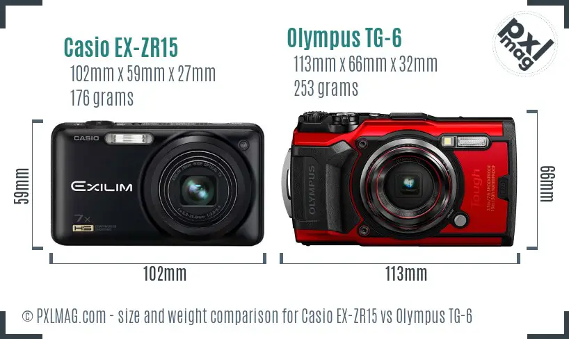 Casio EX-ZR15 vs Olympus TG-6 size comparison Casio EX-ZR15 vs Olympus TG-6 size comparison