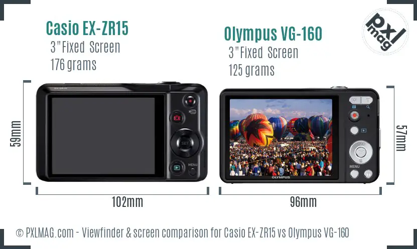 Casio EX-ZR15 vs Olympus VG-160 Screen and Viewfinder comparison