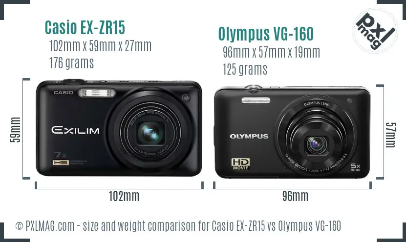 Casio EX-ZR15 vs Olympus VG-160 size comparison