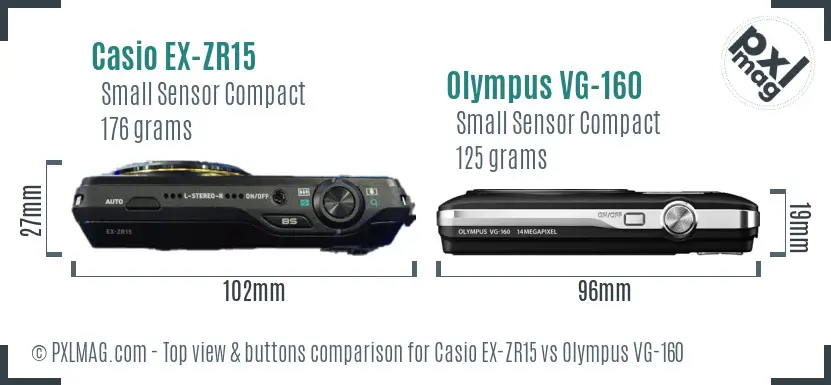 Casio EX-ZR15 vs Olympus VG-160 top view buttons comparison