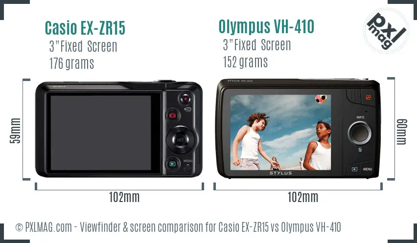Casio EX-ZR15 vs Olympus VH-410 Screen and Viewfinder comparison