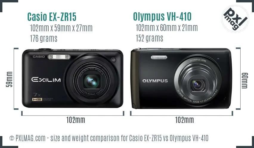 Casio EX-ZR15 vs Olympus VH-410 size comparison