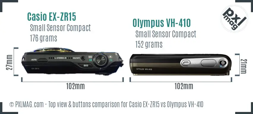 Casio EX-ZR15 vs Olympus VH-410 top view buttons comparison