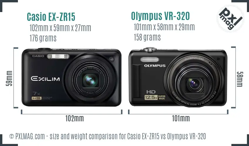 Casio EX-ZR15 vs Olympus VR-320 size comparison Casio EX-ZR15 vs Olympus VR-320 size comparison