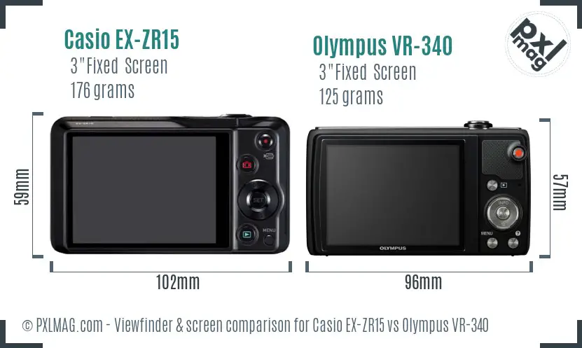 Casio EX-ZR15 vs Olympus VR-340 Screen and Viewfinder comparison