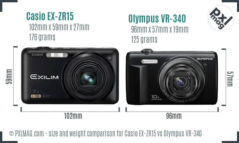 Casio EX-ZR15 vs Olympus VR-340 size comparison