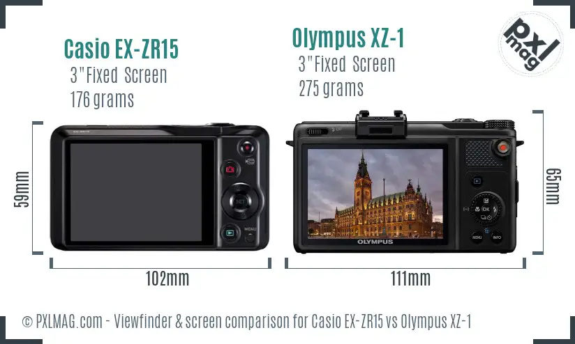 Casio EX-ZR15 vs Olympus XZ-1 Screen and Viewfinder comparison