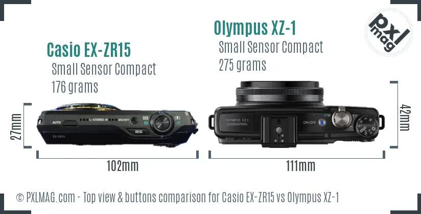 Casio EX-ZR15 vs Olympus XZ-1 top view buttons comparison