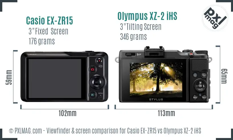 Casio EX-ZR15 vs Olympus XZ-2 iHS Screen and Viewfinder comparison