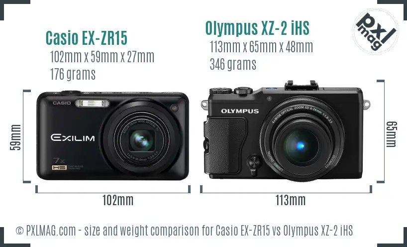 Casio EX-ZR15 vs Olympus XZ-2 iHS size comparison