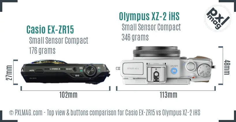 Casio EX-ZR15 vs Olympus XZ-2 iHS top view buttons comparison