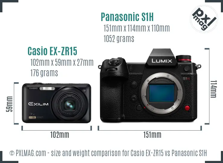 Casio EX-ZR15 vs Panasonic S1H size comparison