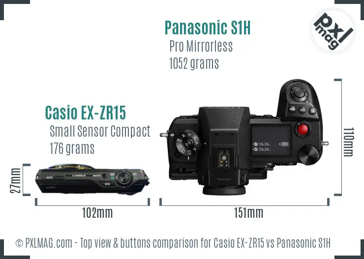 Casio EX-ZR15 vs Panasonic S1H top view buttons comparison