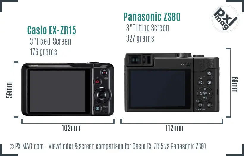 Casio EX-ZR15 vs Panasonic ZS80 Screen and Viewfinder comparison