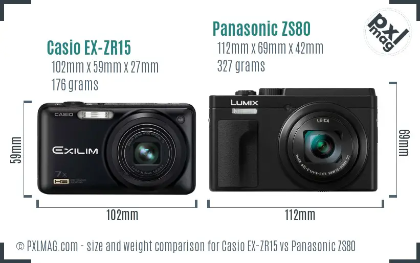 Casio EX-ZR15 vs Panasonic ZS80 size comparison