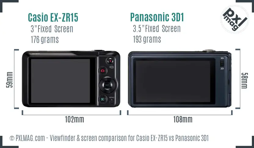 Casio EX-ZR15 vs Panasonic 3D1 Screen and Viewfinder comparison