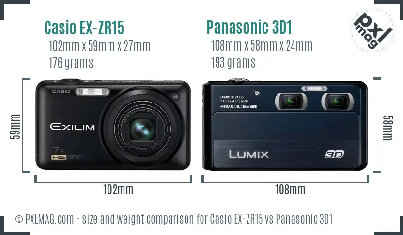 Casio EX-ZR15 vs Panasonic 3D1 size comparison