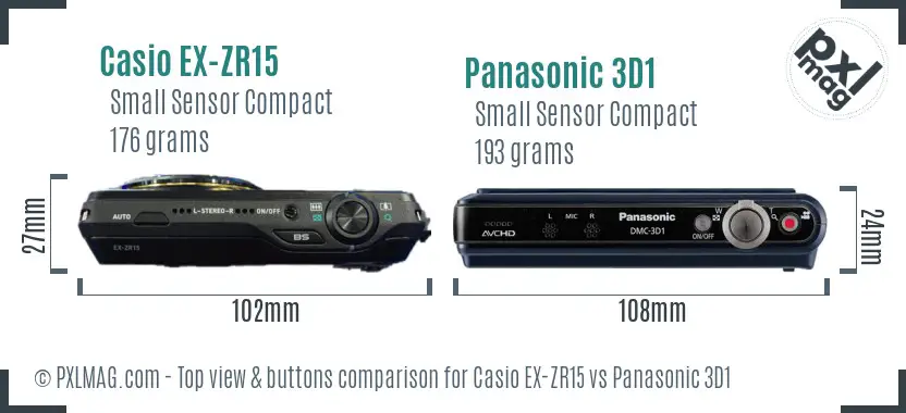 Casio EX-ZR15 vs Panasonic 3D1 top view buttons comparison