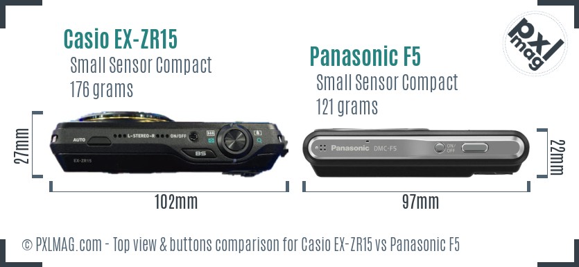 Casio EX-ZR15 vs Panasonic F5 top view buttons comparison