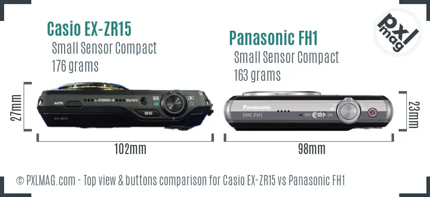 Casio EX-ZR15 vs Panasonic FH1 top view buttons comparison Casio EX-ZR15 vs Panasonic FH1 top view buttons comparison