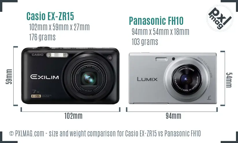 Casio EX-ZR15 vs Panasonic FH10 size comparison