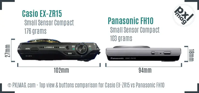 Casio EX-ZR15 vs Panasonic FH10 top view buttons comparison