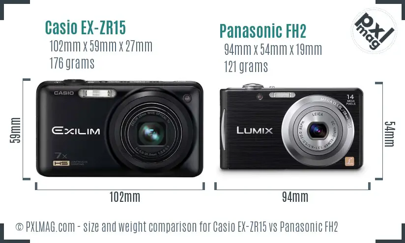 Casio EX-ZR15 vs Panasonic FH2 size comparison Casio EX-ZR15 vs Panasonic FH2 size comparison