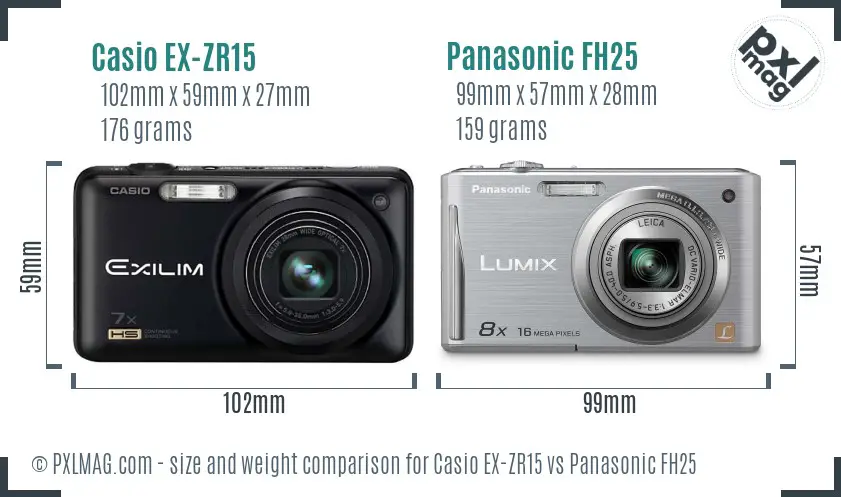 Casio EX-ZR15 vs Panasonic FH25 size comparison Casio EX-ZR15 vs Panasonic FH25 size comparison