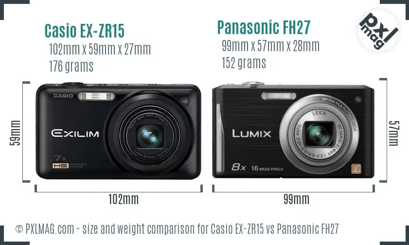 Casio EX-ZR15 vs Panasonic FH27 size comparison Casio EX-ZR15 vs Panasonic FH27 size comparison