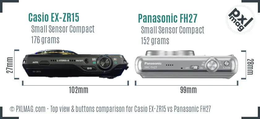 Casio EX-ZR15 vs Panasonic FH27 top view buttons comparison Casio EX-ZR15 vs Panasonic FH27 top view buttons comparison